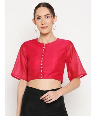 Desi Weavess Pink Solid Blouse 1