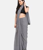 White Printed Chiffon Saree With Blouse