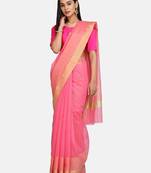 Pink Woven Cotton Silk Saree With Blouse
