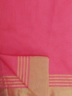 Pink Woven Cotton Silk Saree With Blouse 6
