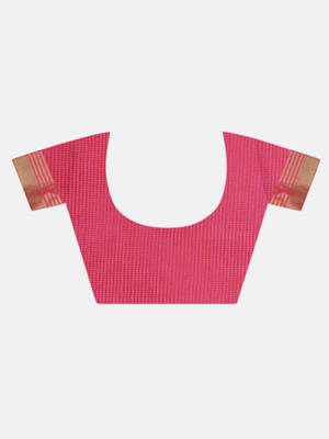 Pink Woven Cotton Silk Saree With Blouse 7