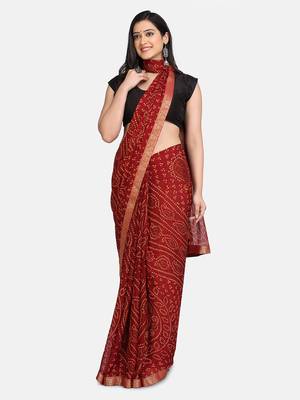 Maroon printed chiffon saree with blouse 3