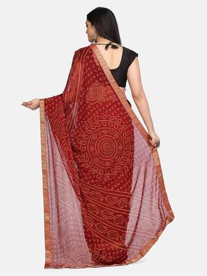 Maroon printed chiffon saree with blouse 5