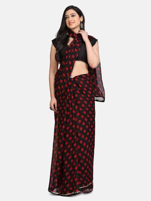 Black Printed Chiffon Saree With Blouse 1