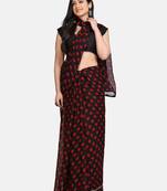 Black Printed Chiffon Saree With Blouse