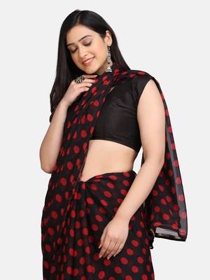 Black Printed Chiffon Saree With Blouse 5