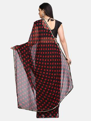 Black Printed Chiffon Saree With Blouse 6