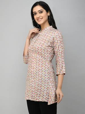 Grey Printed Rayon Long Top 3