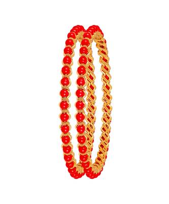 Gold Plated Red Bead Stone Bangle Set For Women and Girls 1