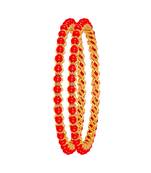 Gold Plated Red Bead Stone Bangle Set For Women and Girls