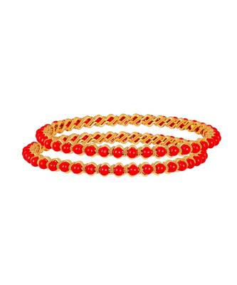 Gold Plated Red Bead Stone Bangle Set For Women and Girls 2