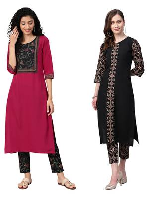 Black printed crepe combo-kurtis 1