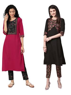 Pink printed crepe combo-kurtis 1