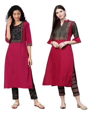Maroon printed crepe combo-kurtis 1