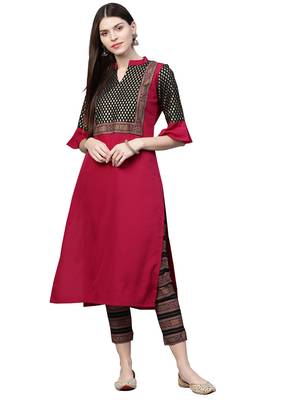 Maroon printed crepe combo-kurtis 4