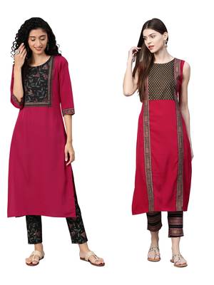 Maroon printed crepe combo-kurtis 1