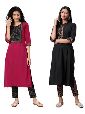 Black printed crepe combo-kurtis 1