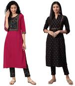 Black printed crepe combo-kurtis