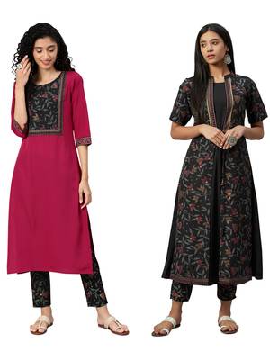 Black printed crepe combo-kurtis 1