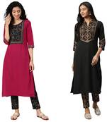 Black printed crepe combo-kurtis
