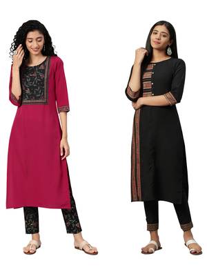 Black printed crepe combo-kurtis 1