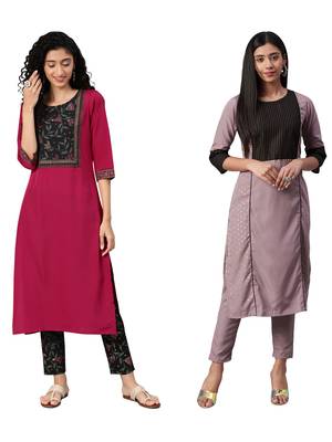 Purple printed crepe combo-kurtis 1