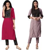 Purple printed crepe combo-kurtis