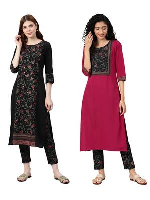 Black printed crepe combo-kurtis 1