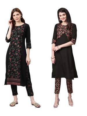 Black printed crepe combo-kurtis 1
