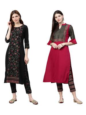 Maroon printed crepe combo-kurtis 1