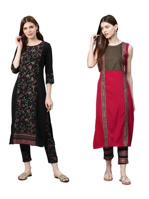 Maroon printed crepe combo-kurtis 1