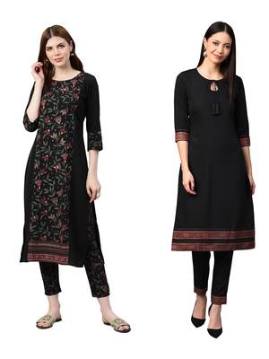 Black printed crepe combo-kurtis 1