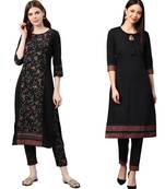 Black printed crepe combo-kurtis