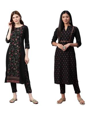 Black printed crepe combo-kurtis 1