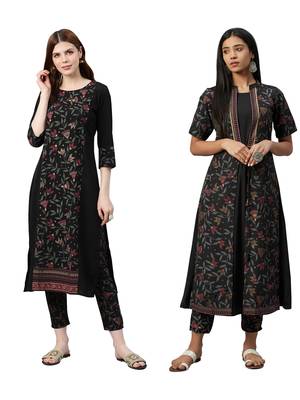 Black printed crepe combo-kurtis 1