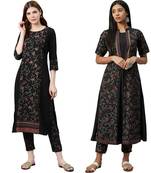 Black printed crepe combo-kurtis