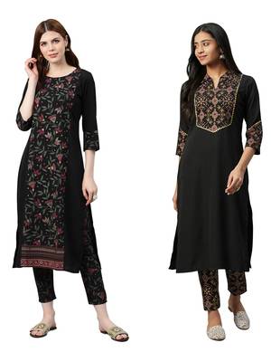 Black printed crepe combo-kurtis 1