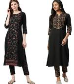 Black printed crepe combo-kurtis