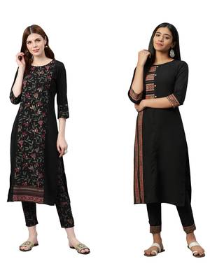 Black printed crepe combo-kurtis 1