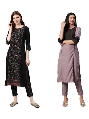 Purple printed crepe combo-kurtis 1