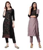 Purple printed crepe combo-kurtis