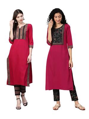 Maroon printed crepe combo-kurtis 1