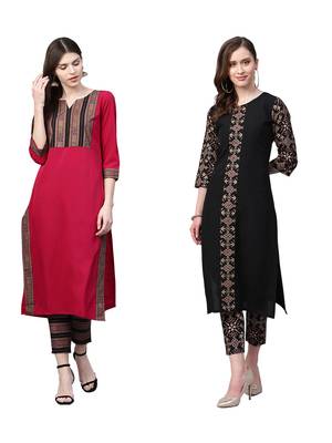 Black printed crepe combo-kurtis 1