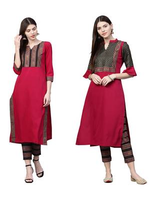 Maroon printed crepe combo-kurtis 1