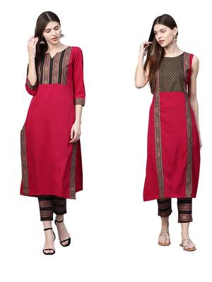 Maroon printed crepe combo-kurtis 1