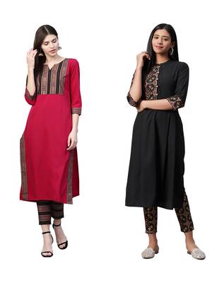 Black printed crepe combo-kurtis 1