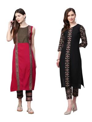 Black printed crepe combo-kurtis 1