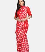 Red Printed Chiffon Saree With Blouse