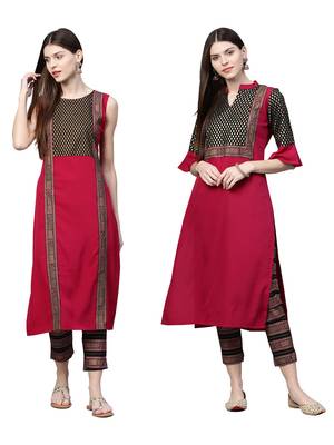 Maroon printed crepe combo-kurtis 1