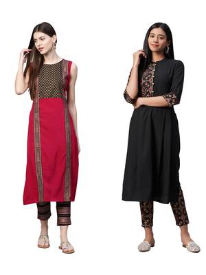 Black printed crepe combo-kurtis 1